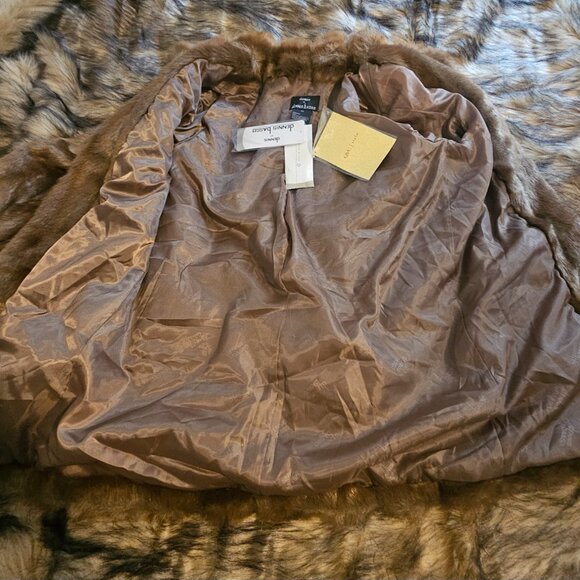 NWT Vintage Dennis Basso XS Chestnut Mink Faux Fur Zippered Coat Soft Shiny - Picture 12 of 13